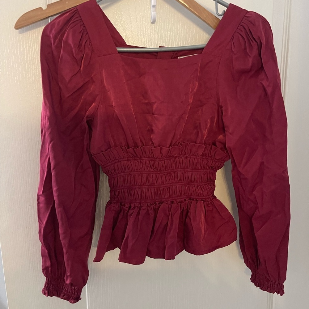 Habitual Deep Red Smocked Blouse‎